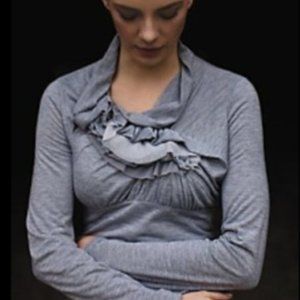 Anthropologie gray ruffle neck long sleeve top